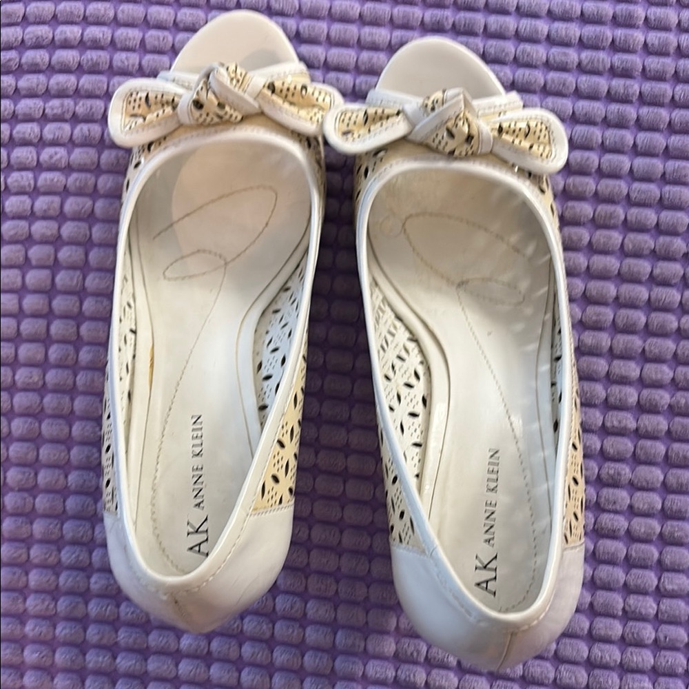 Anne Klein Cream Heels with Perforated Detailing